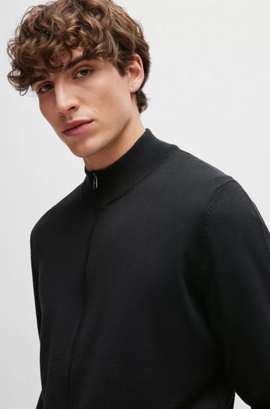 HUGO BOSS Virgin-wool Cardigan In A Regular Fit Black Sale