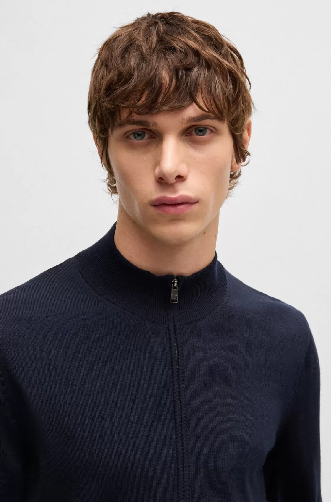 HUGO BOSS Virgin-wool Cardigan In A Regular Fit Dark Blue Best