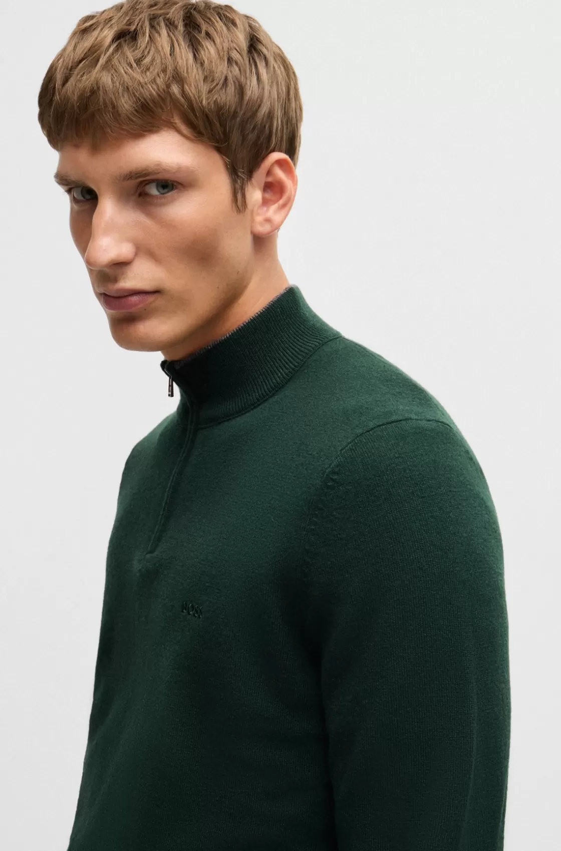 HUGO BOSS Virgin-wool Regular-fit Sweater With Embroidered Logo Light Green New