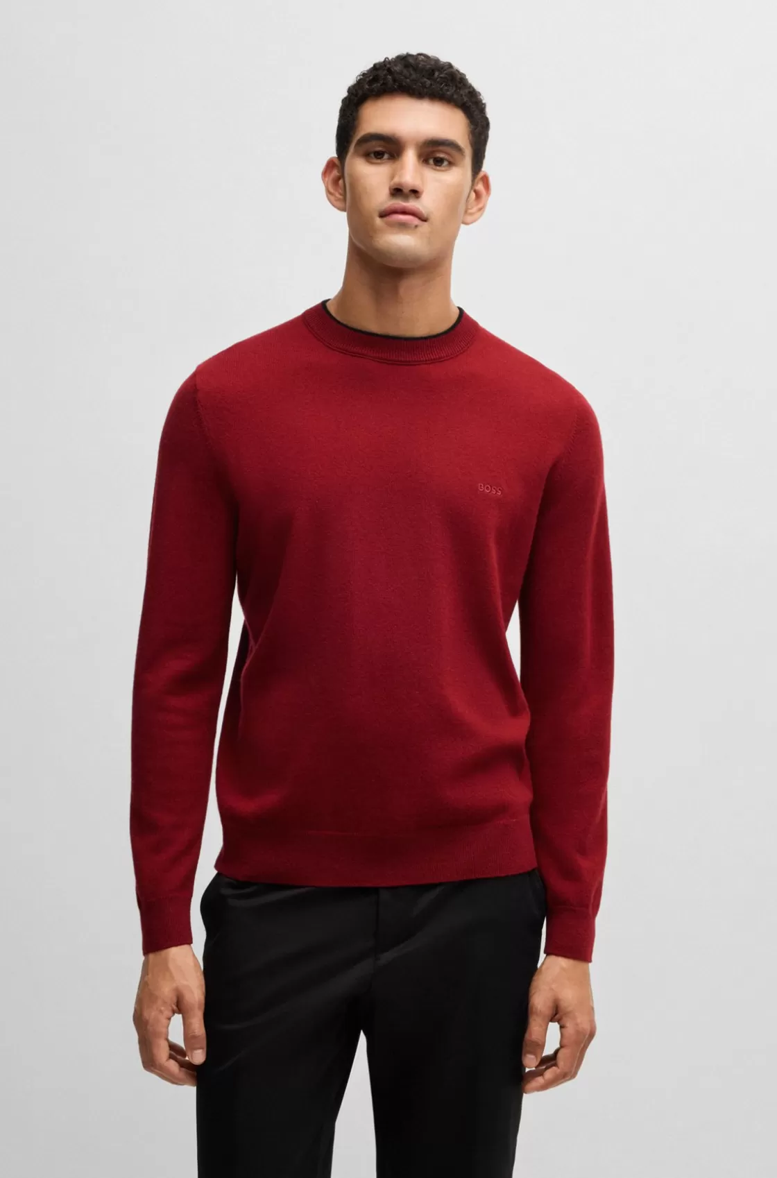 HUGO BOSS Virgin-wool Sweater With Embroide Logo Red New