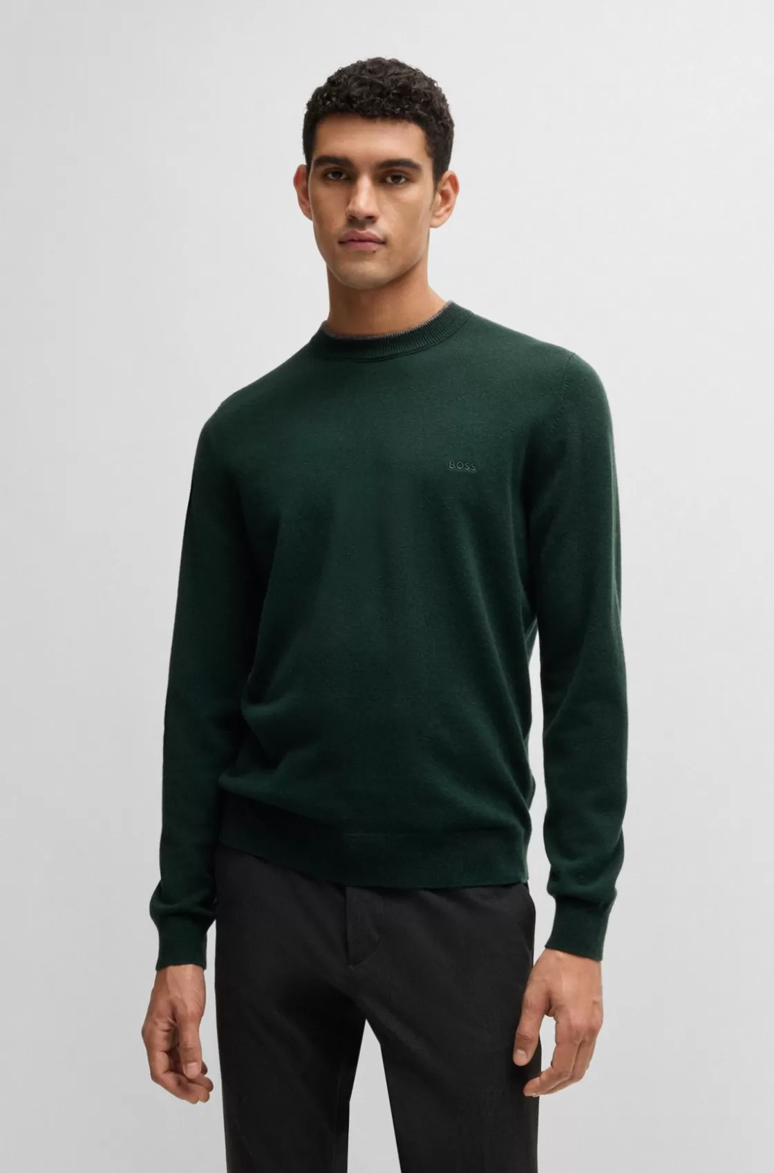 HUGO BOSS Virgin-wool Sweater With Embroidered Logo Light Green Cheap
