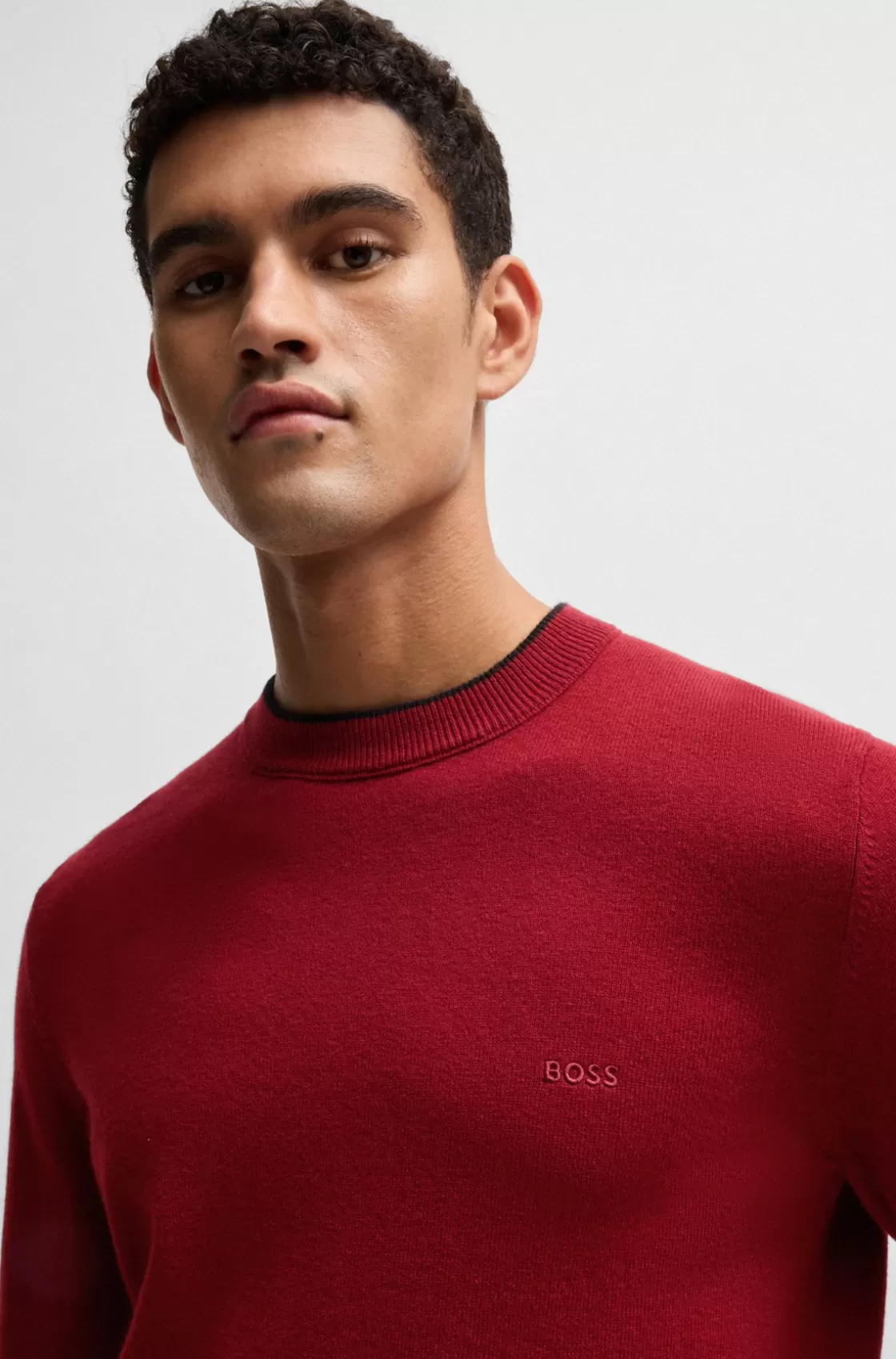 HUGO BOSS Virgin-wool Sweater With Embroide Logo Red New