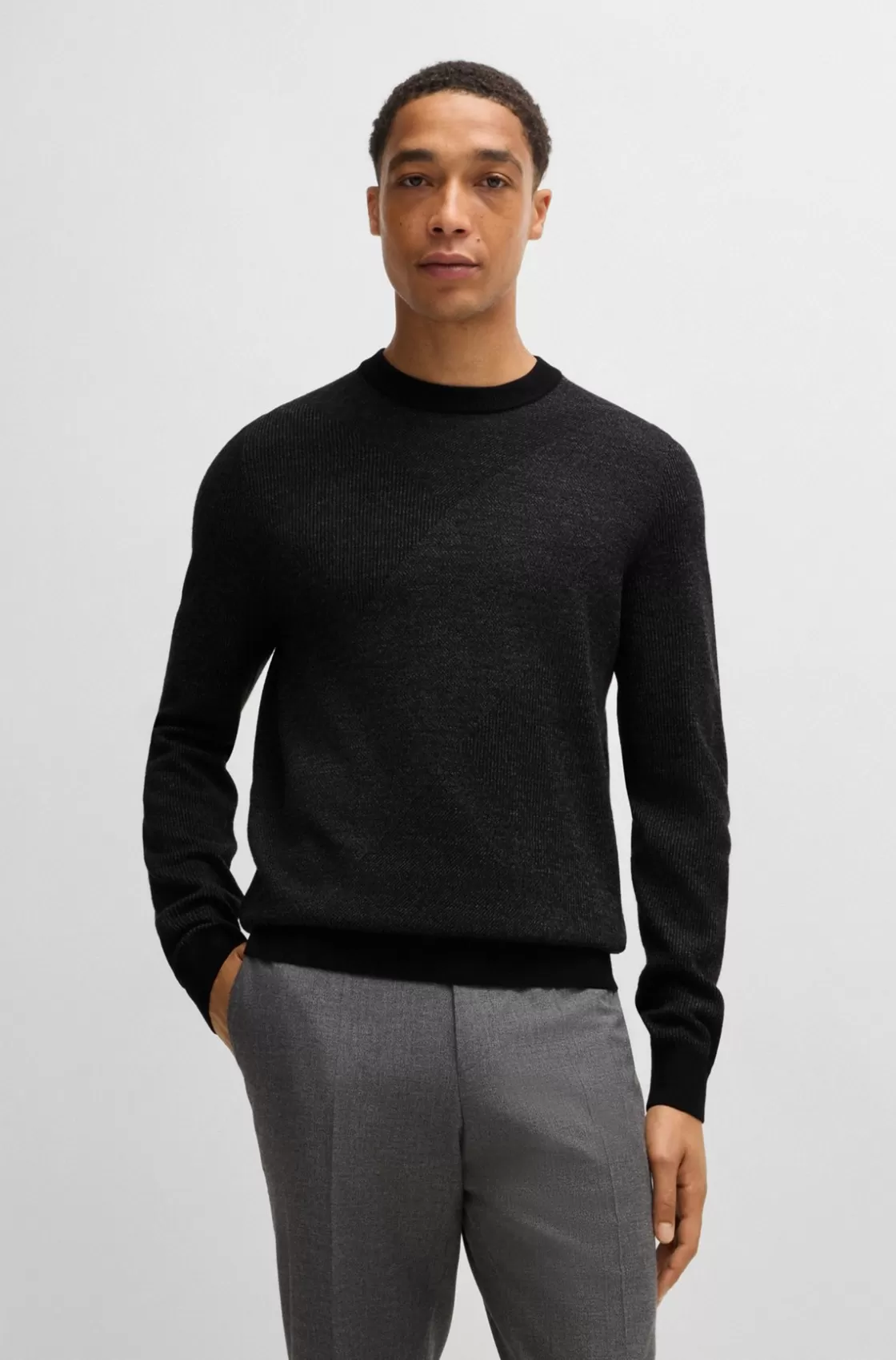 HUGO BOSS Virgin-wool Sweater With Two-tone Jacquard Pattern Black Clearance