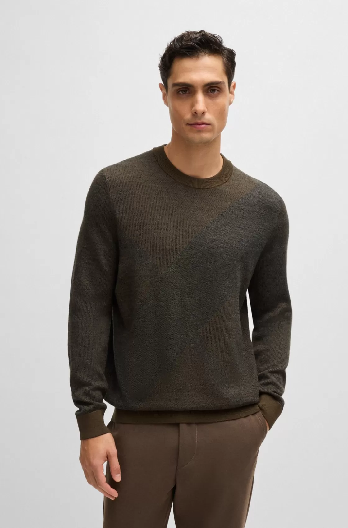 HUGO BOSS Virgin-wool Sweater With Two-tone Jacquard Pattern Light Green Online