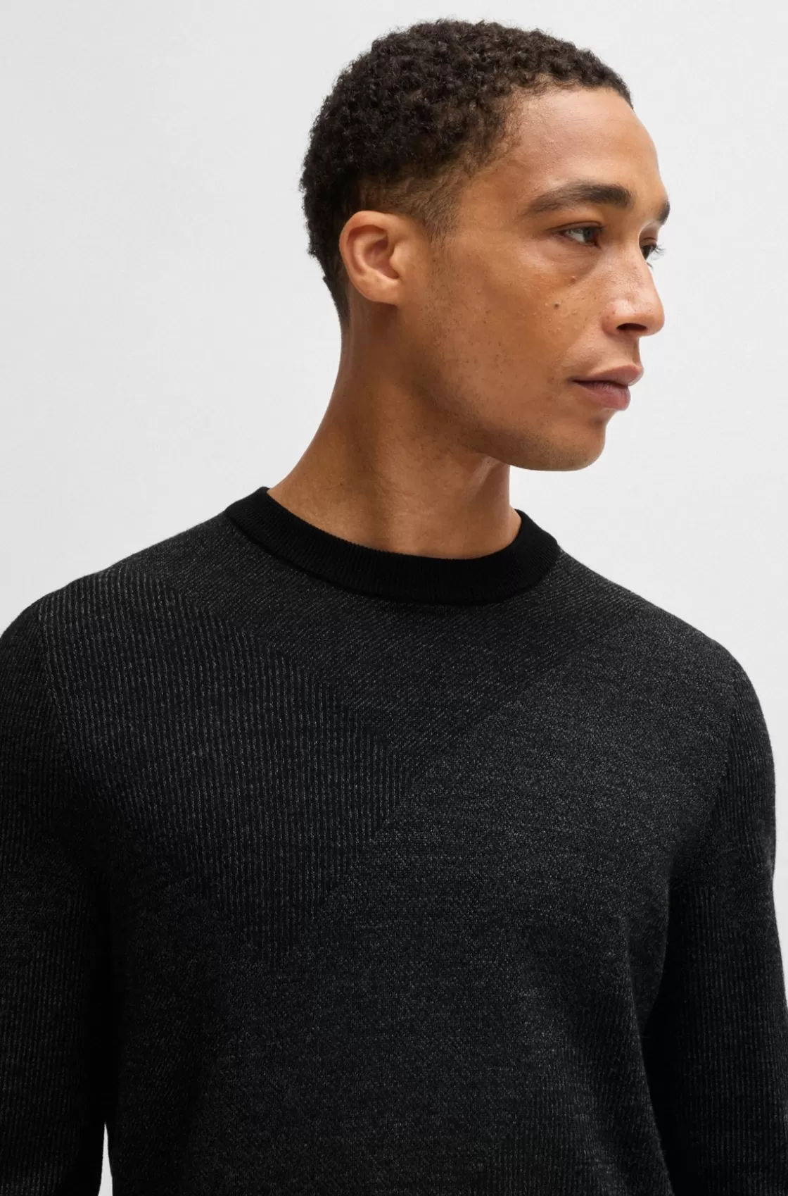 HUGO BOSS Virgin-wool Sweater With Two-tone Jacquard Pattern Black Clearance