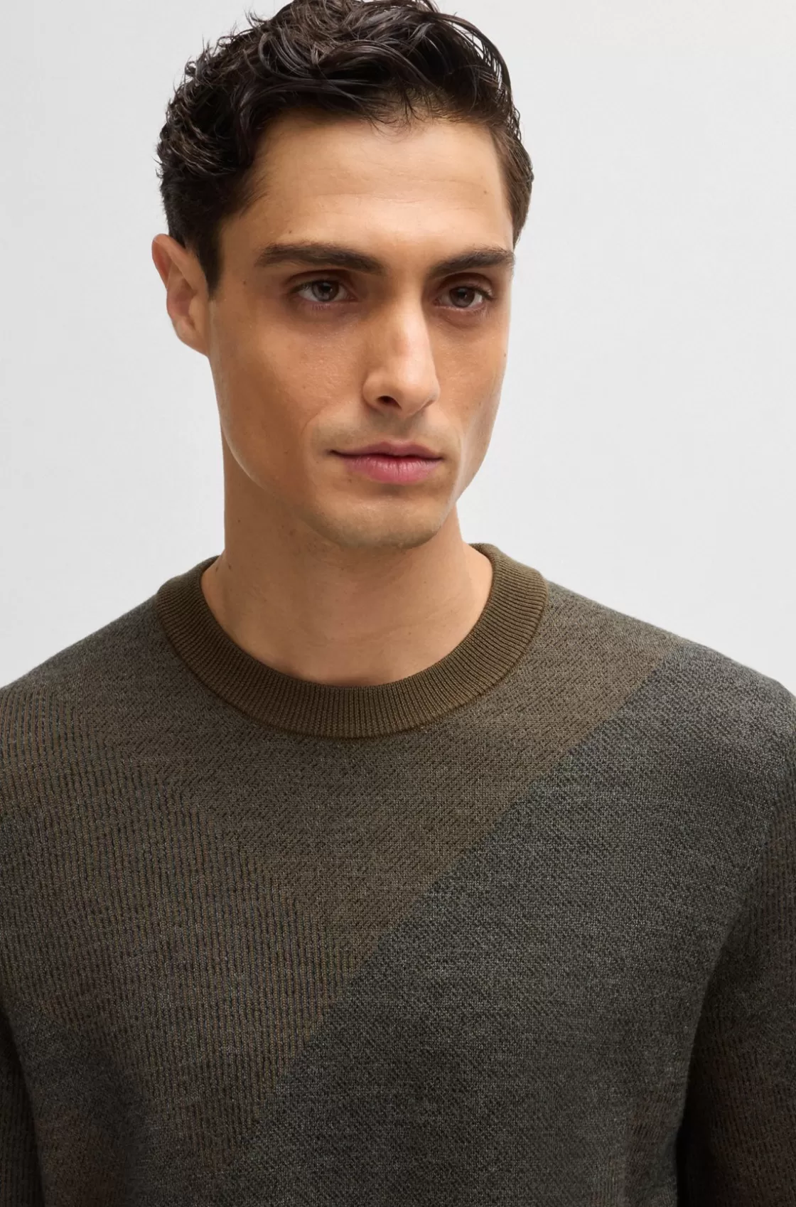 HUGO BOSS Virgin-wool Sweater With Two-tone Jacquard Pattern Light Green Online