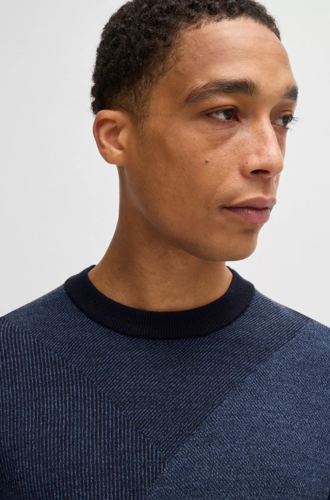 HUGO BOSS Virgin-wool Sweater With Two-tone Jacquard Pattern Dark Blue Store