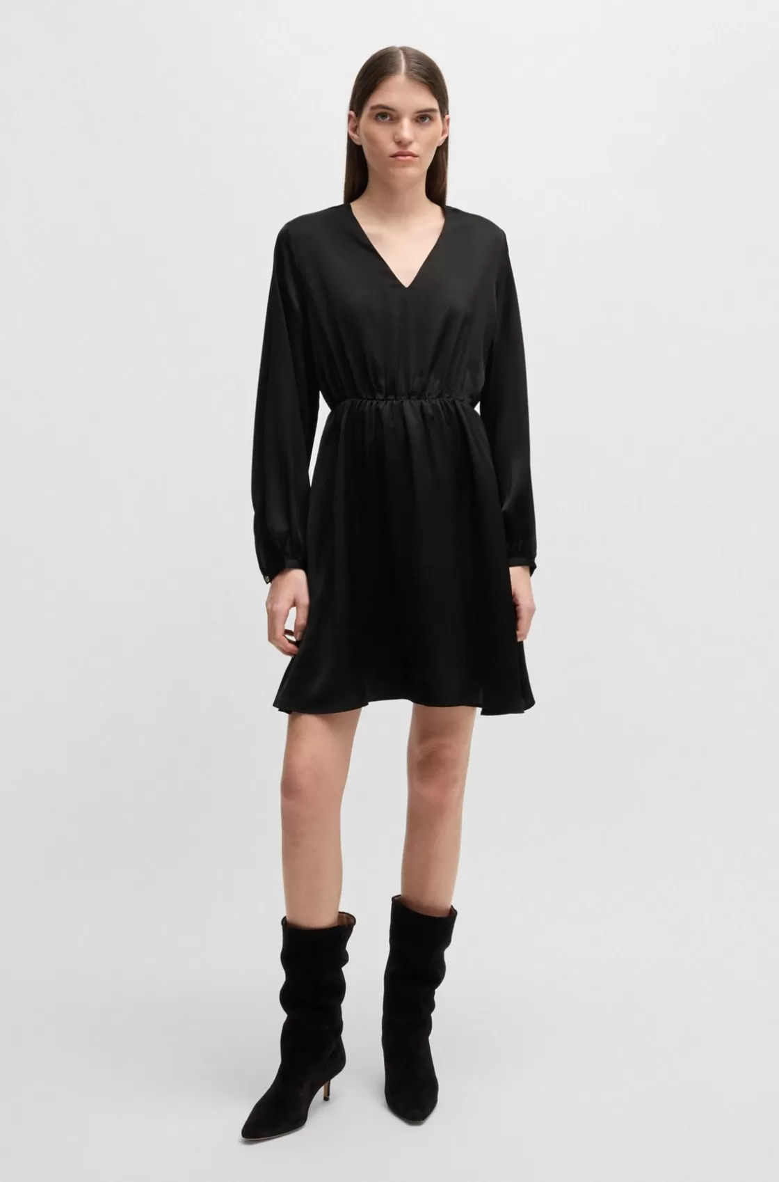 HUGO BOSS V-neck Dress In Hammered Satin Black Cheap