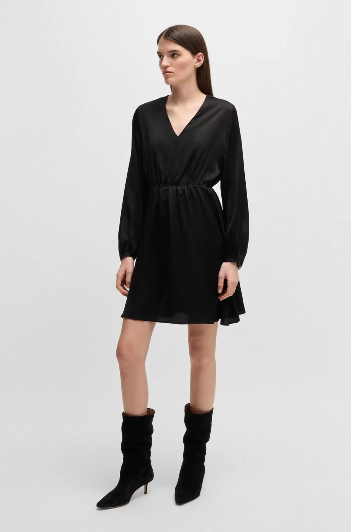 HUGO BOSS V-neck Dress In Hammered Satin Black Cheap