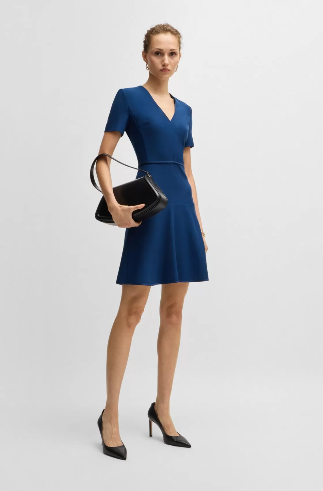 HUGO BOSS V-neck Dress In Stretch Material Light Blue Outlet