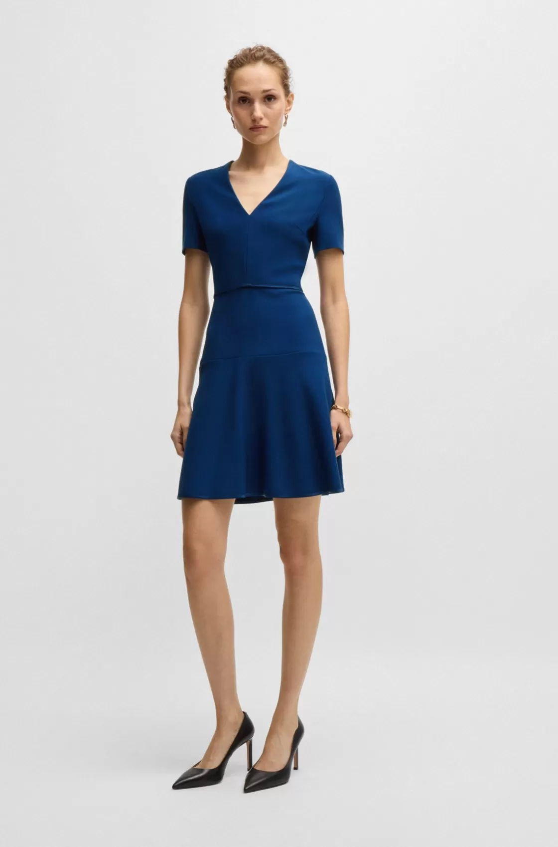 HUGO BOSS V-neck Dress In Stretch Material Light Blue Outlet
