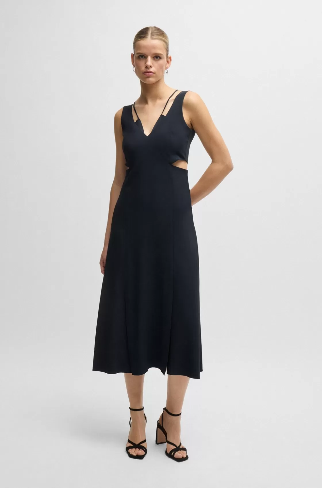 HUGO BOSS V-neck Dress With Cut-out Details Dark Blue Store