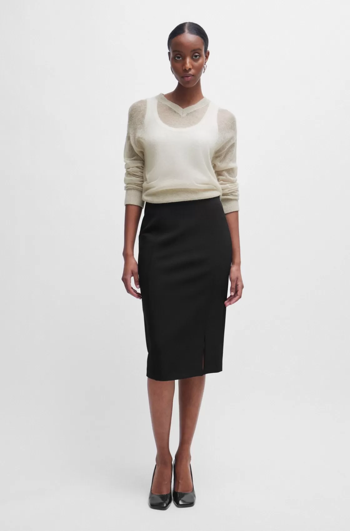 HUGO BOSS V-neck Sweater In A Sheer Knit Light Beige Flash Sale