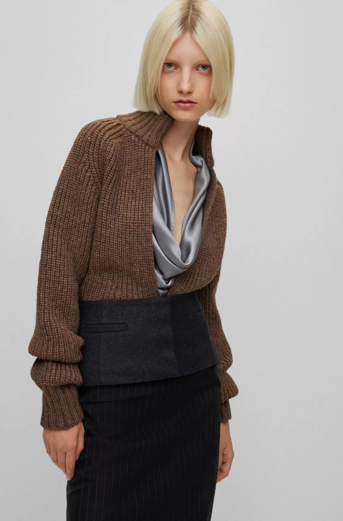 HUGO BOSS V-neck Sweater In A Wool And Silk Blend Brown Discount
