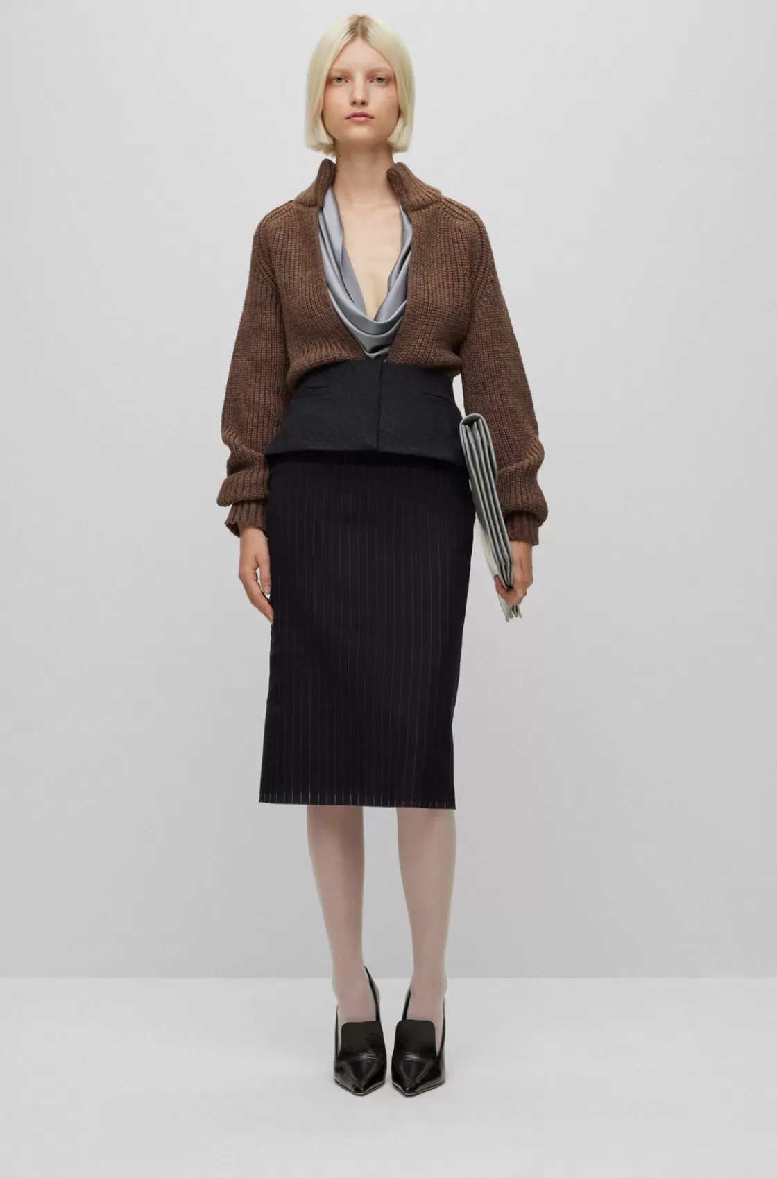 HUGO BOSS V-neck Sweater In A Wool And Silk Blend Brown Discount