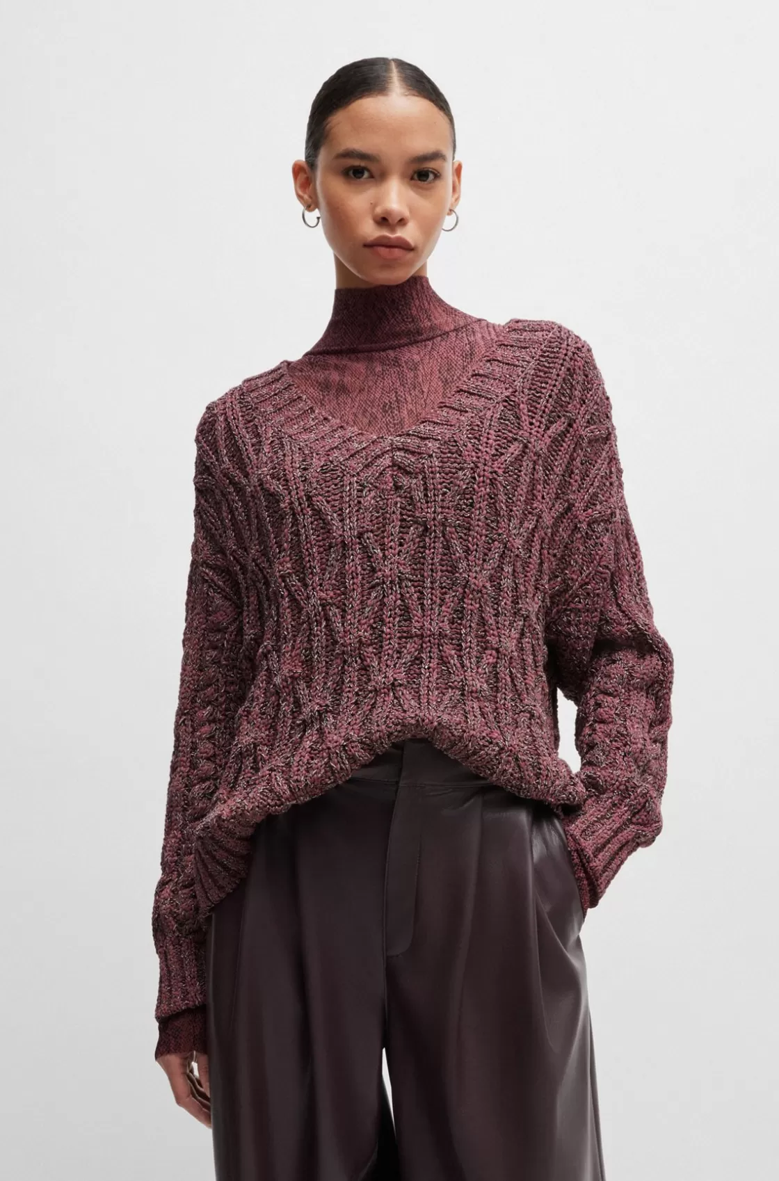 HUGO BOSS V-neck Sweater With Structured Knit Patterned Best