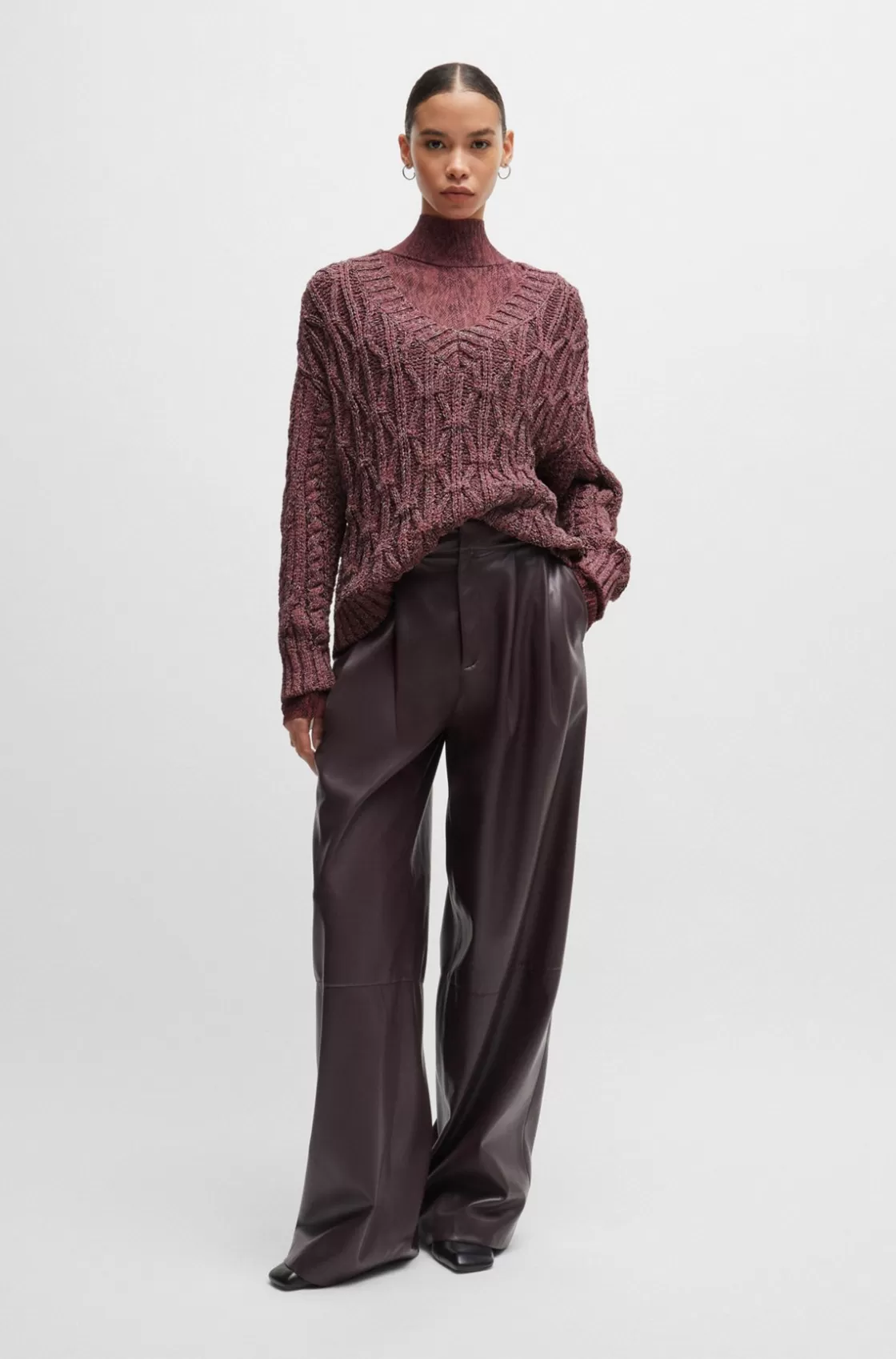 HUGO BOSS V-neck Sweater With Structured Knit Patterned Best