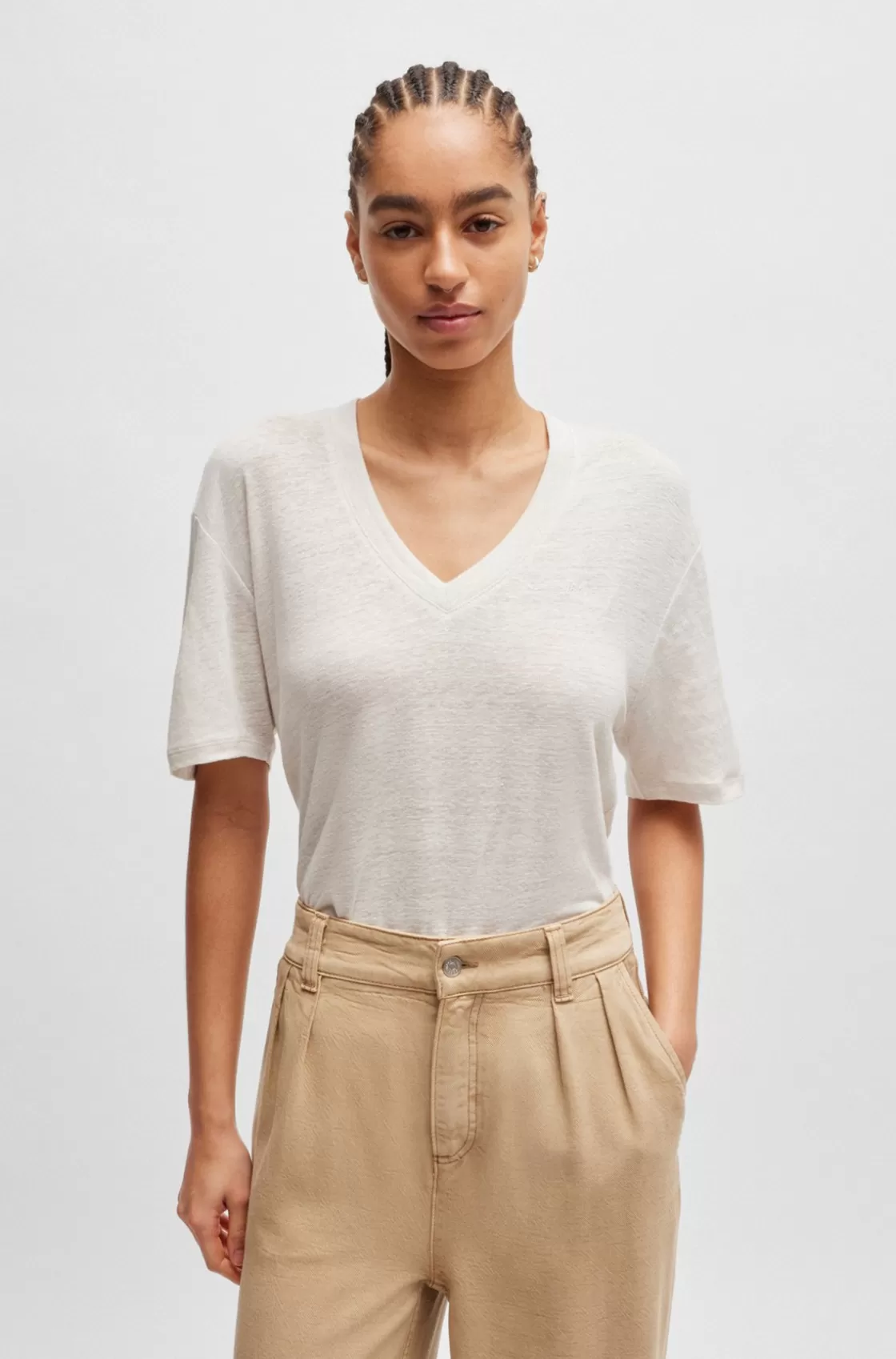 HUGO BOSS V-neck T-shirt In Linen White Sale
