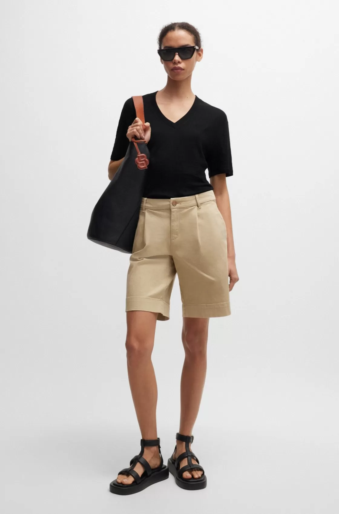 HUGO BOSS V-neck T-shirt In Linen Black Cheap