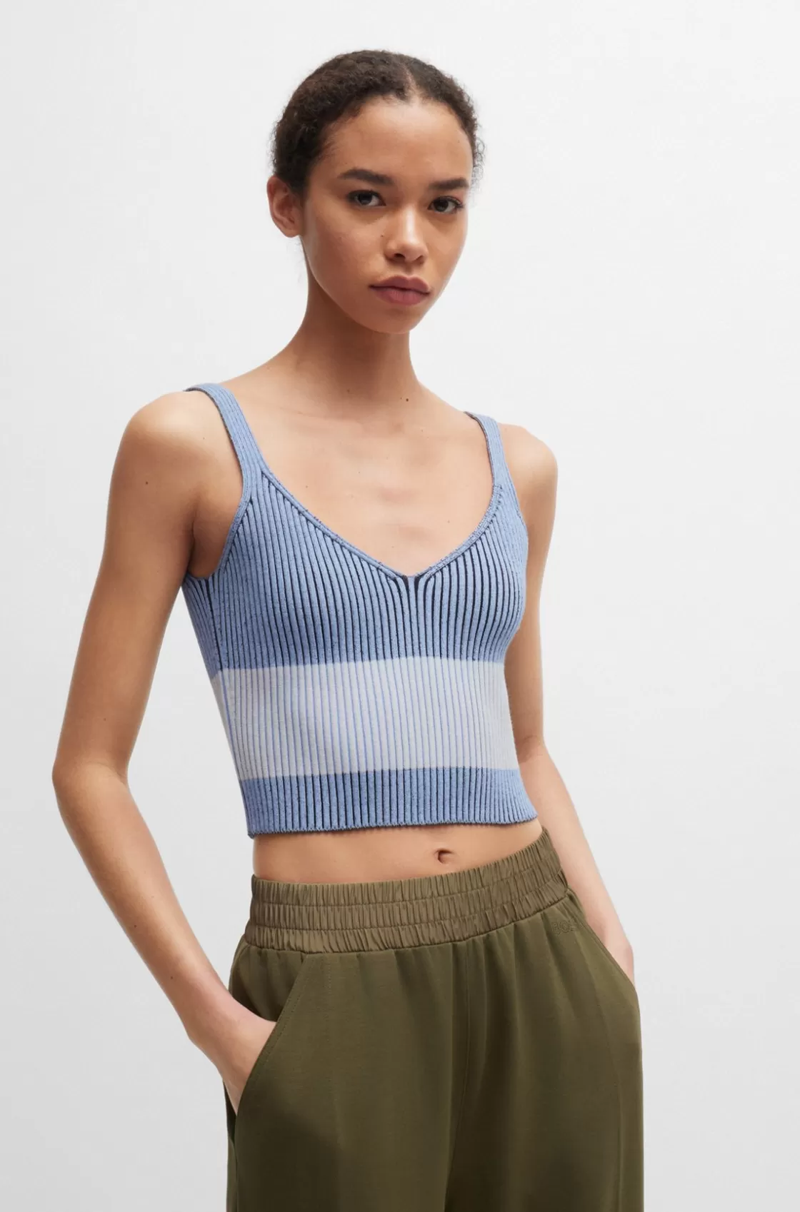 HUGO BOSS V-neck Vest Top In A Ribbed Knit Patterned Online