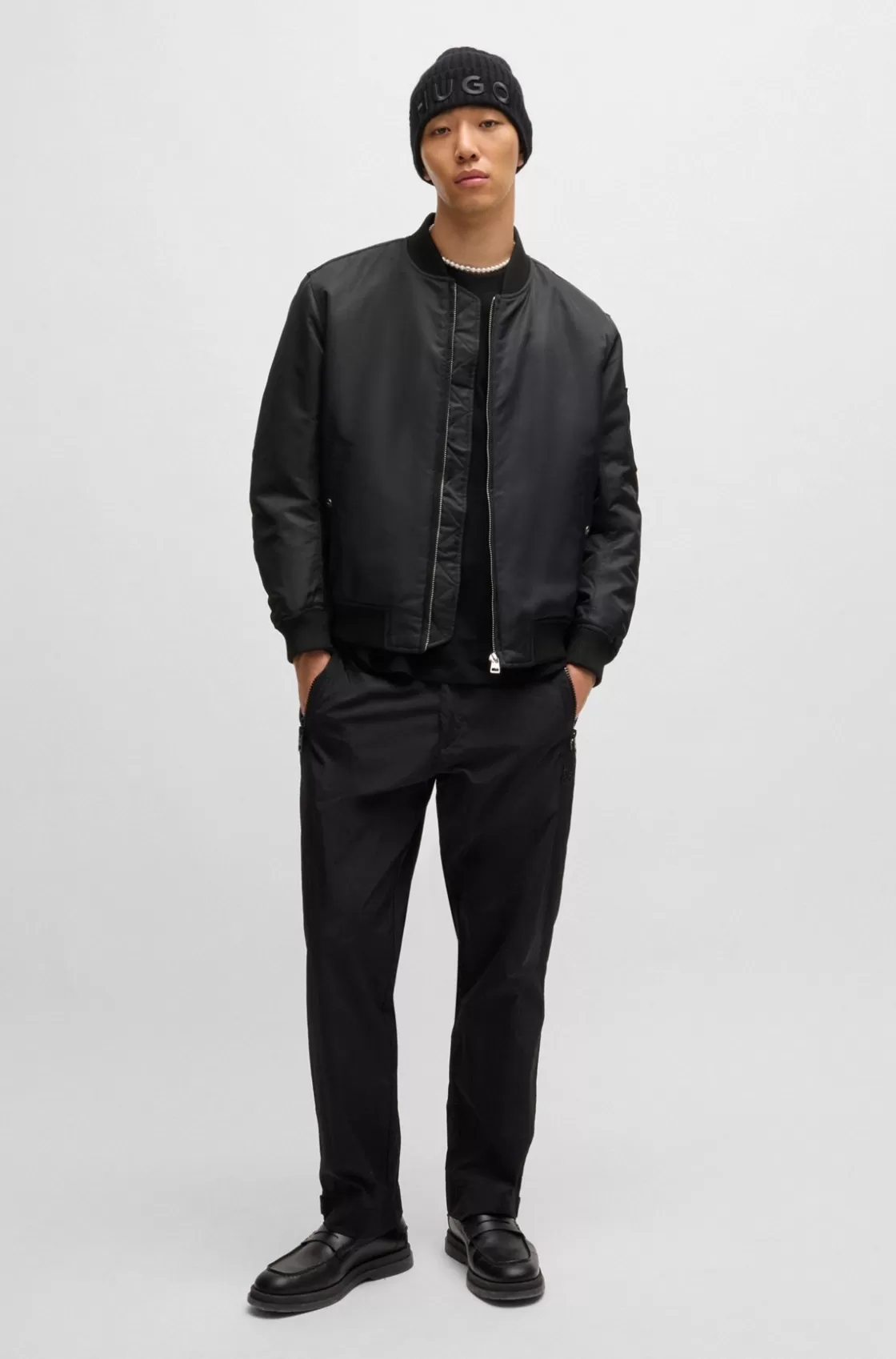 HUGO BOSS Water-repellent Bomber Jacket With Branded Sleeve Pocket Black Best Sale