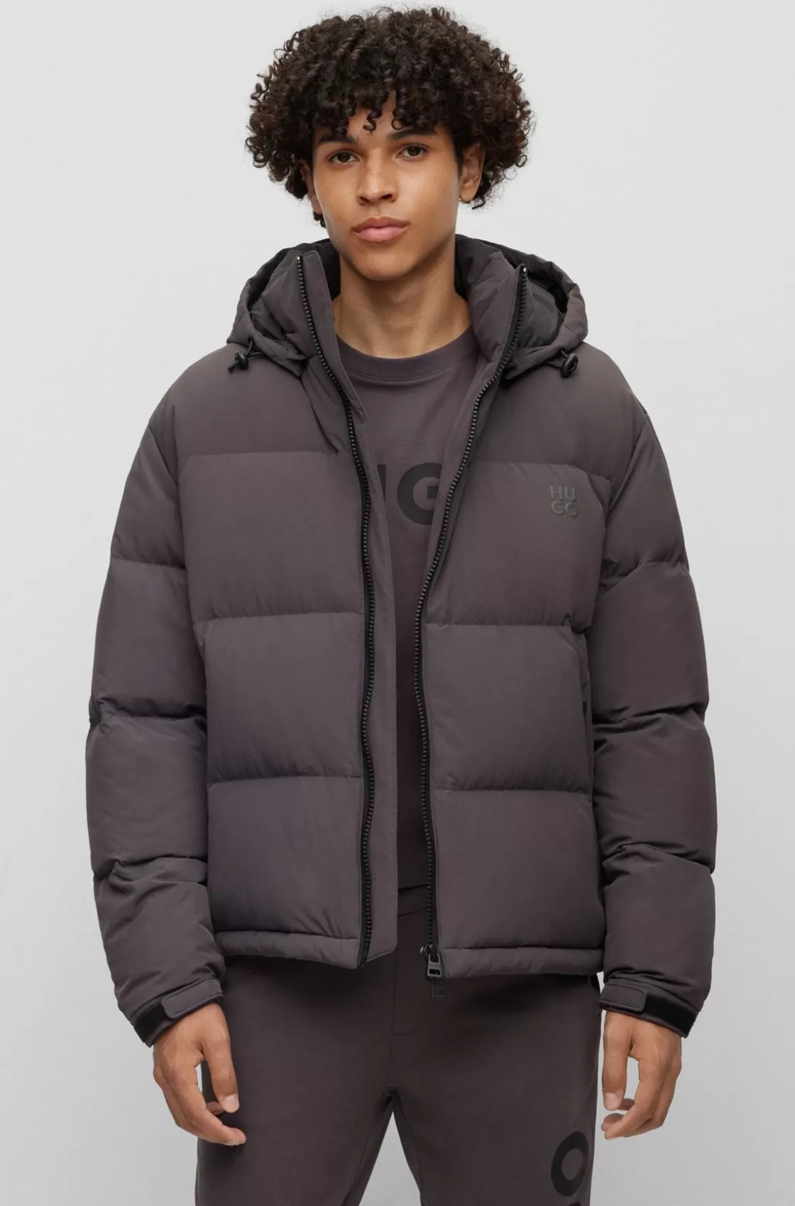 HUGO BOSS Water-repellent Down Jacket With Detachable Hood Dark Grey Sale