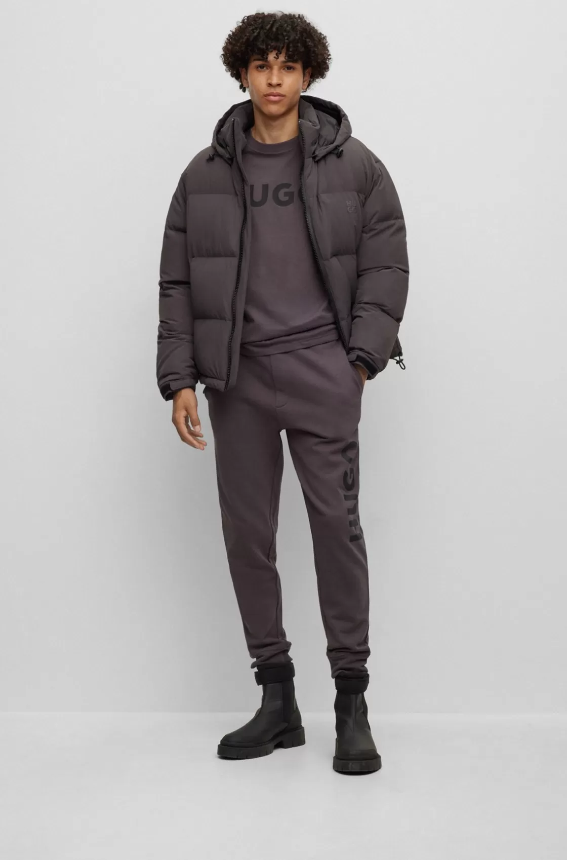 HUGO BOSS Water-repellent Down Jacket With Detachable Hood Dark Grey Sale