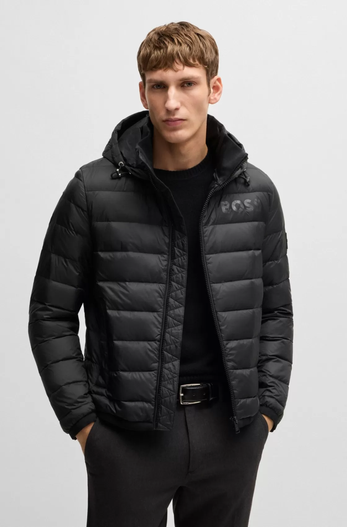 HUGO BOSS Water-repellent Down Jacket With Tonal Logo Black New