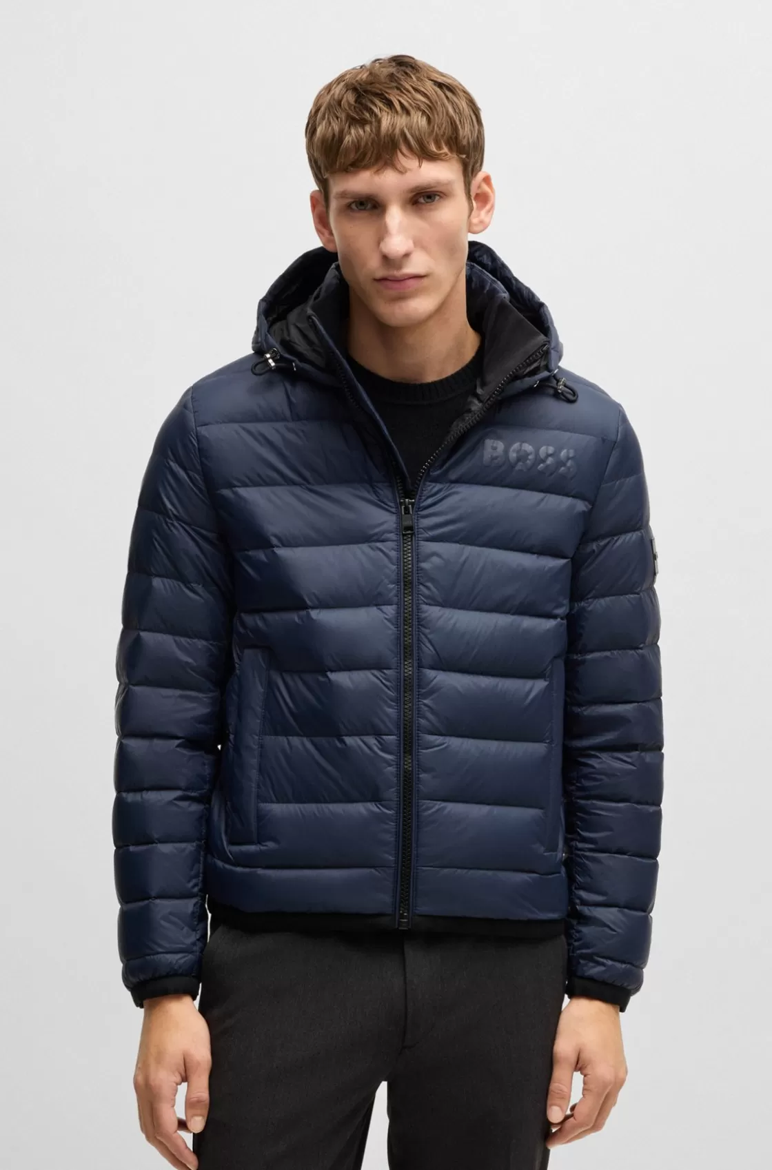 HUGO BOSS Water-repellent Down Jacket With Tonal Logo Dark Blue Sale