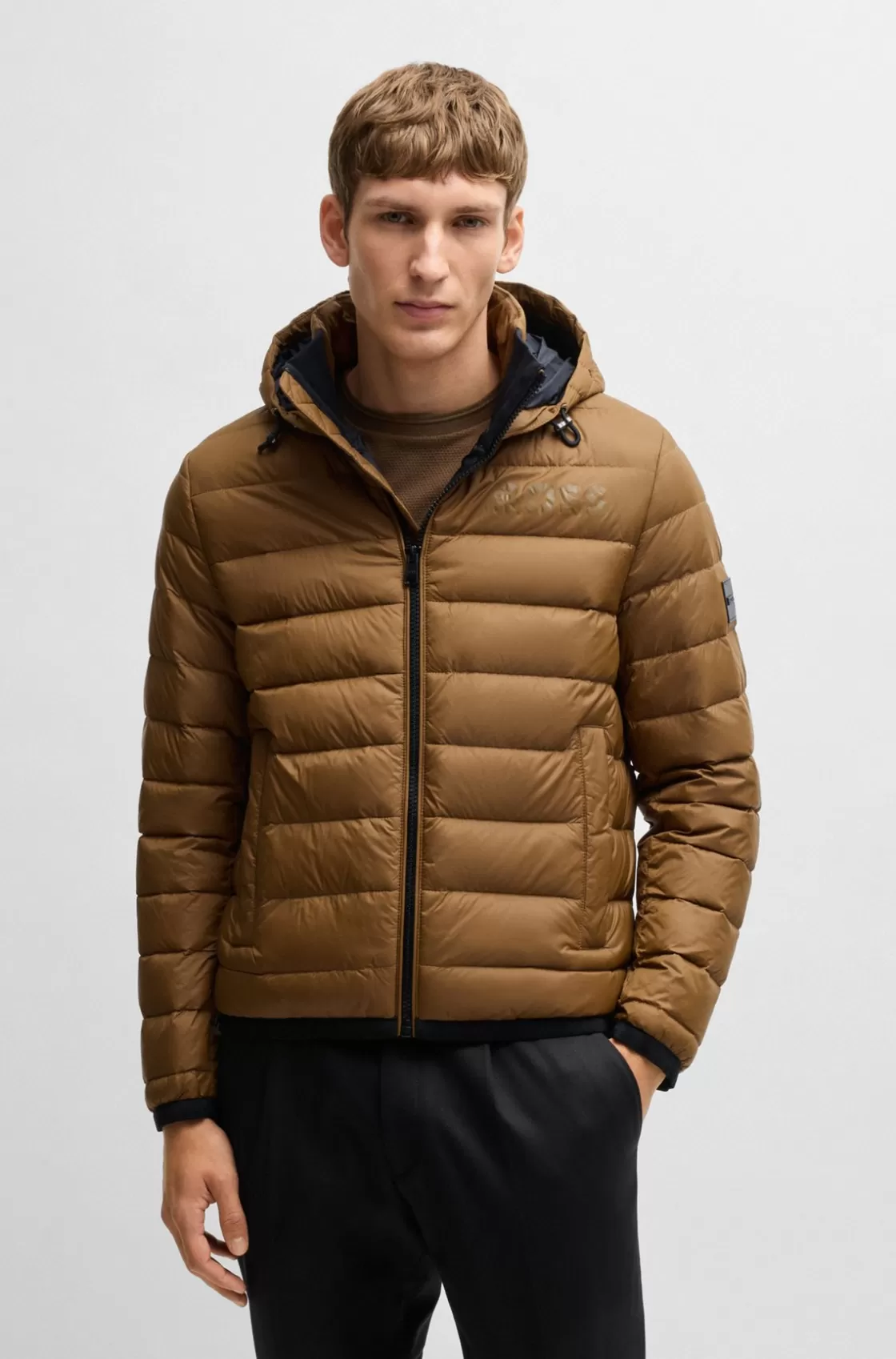 HUGO BOSS Water-repellent Down Jacket With Tonal Logo Brown Store