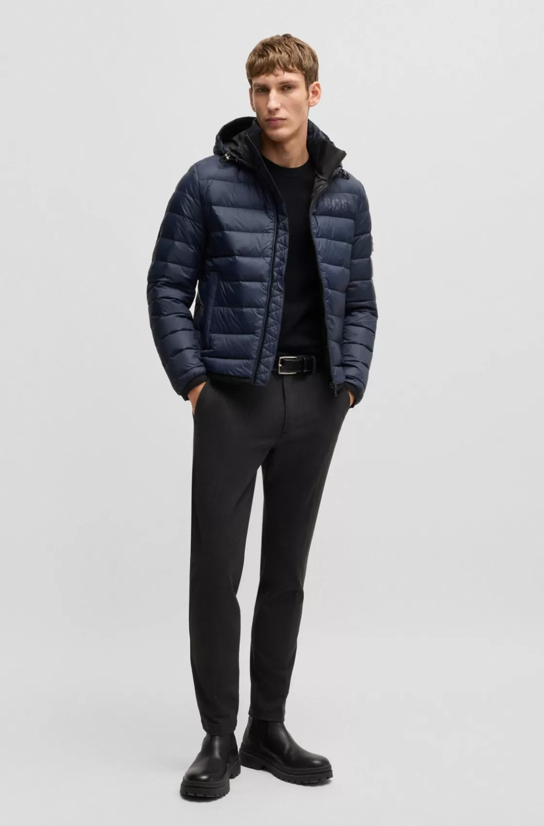 HUGO BOSS Water-repellent Down Jacket With Tonal Logo Dark Blue Sale