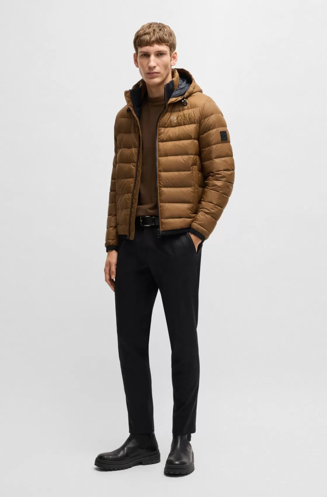 HUGO BOSS Water-repellent Down Jacket With Tonal Logo Brown Store