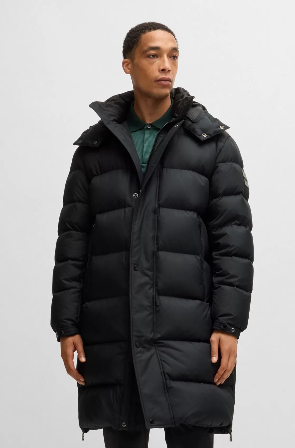 HUGO BOSS Water-repellent Down Parka With Detachable Hood Black Cheap