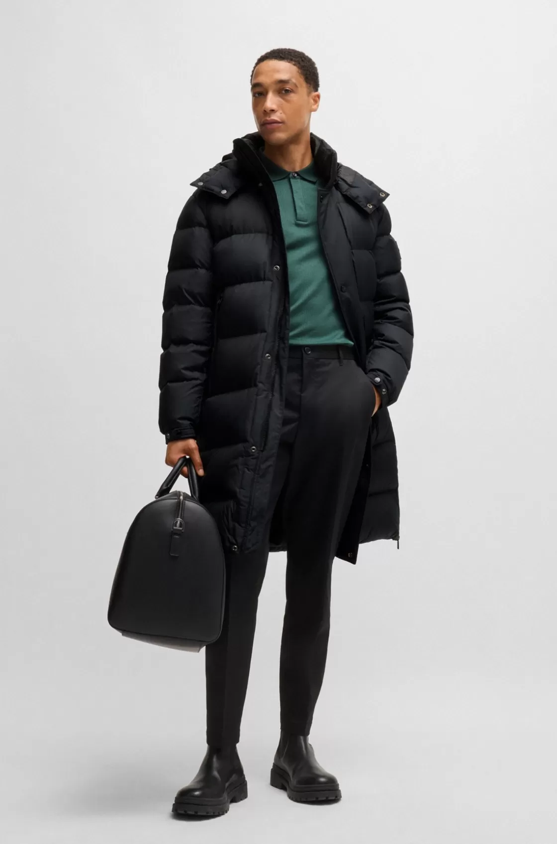 HUGO BOSS Water-repellent Down Parka With Detachable Hood Black Cheap
