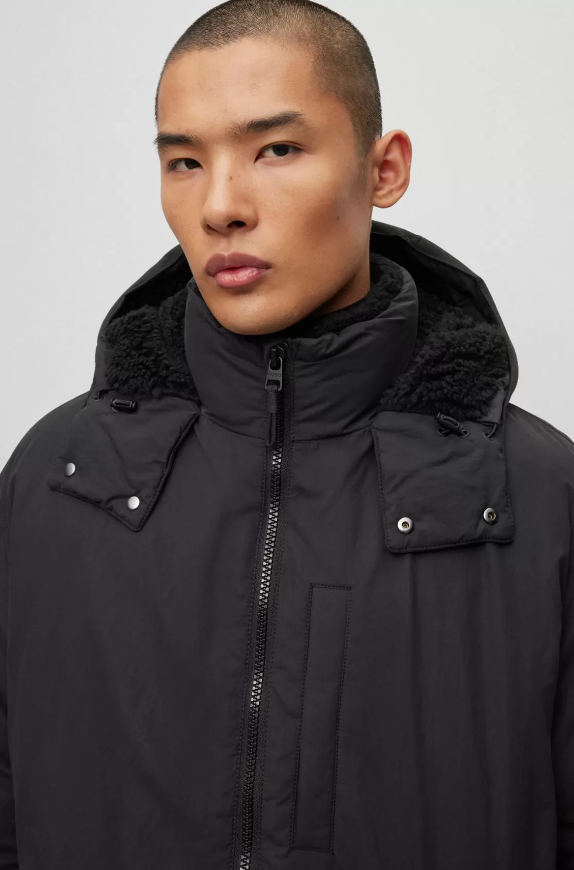 HUGO BOSS Water-repellent Fishtail Parka Jacket With Logo Badge Black Online