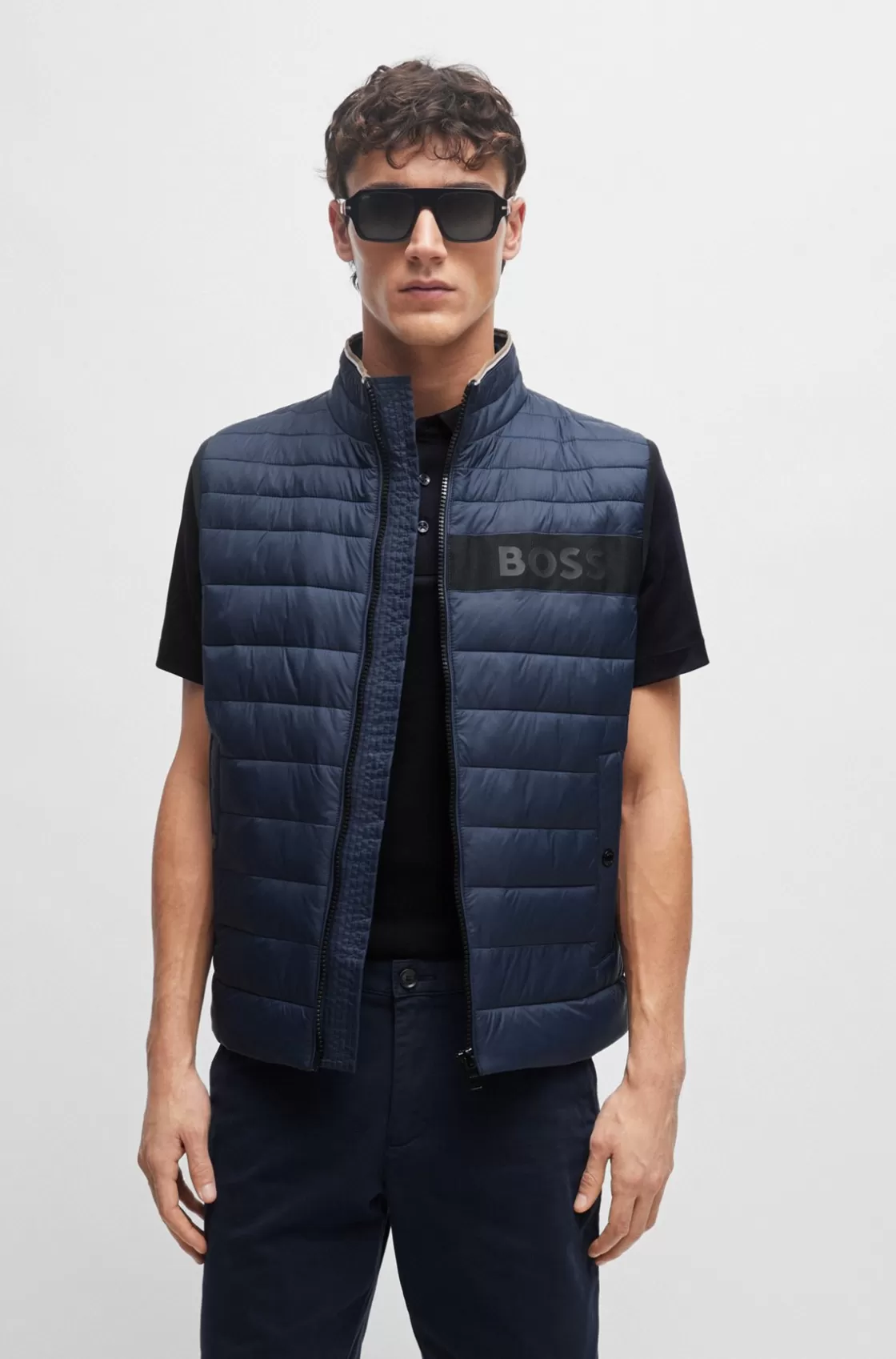 HUGO BOSS Water-repellent Gilet With 3D-logo Tape Dark Blue Hot