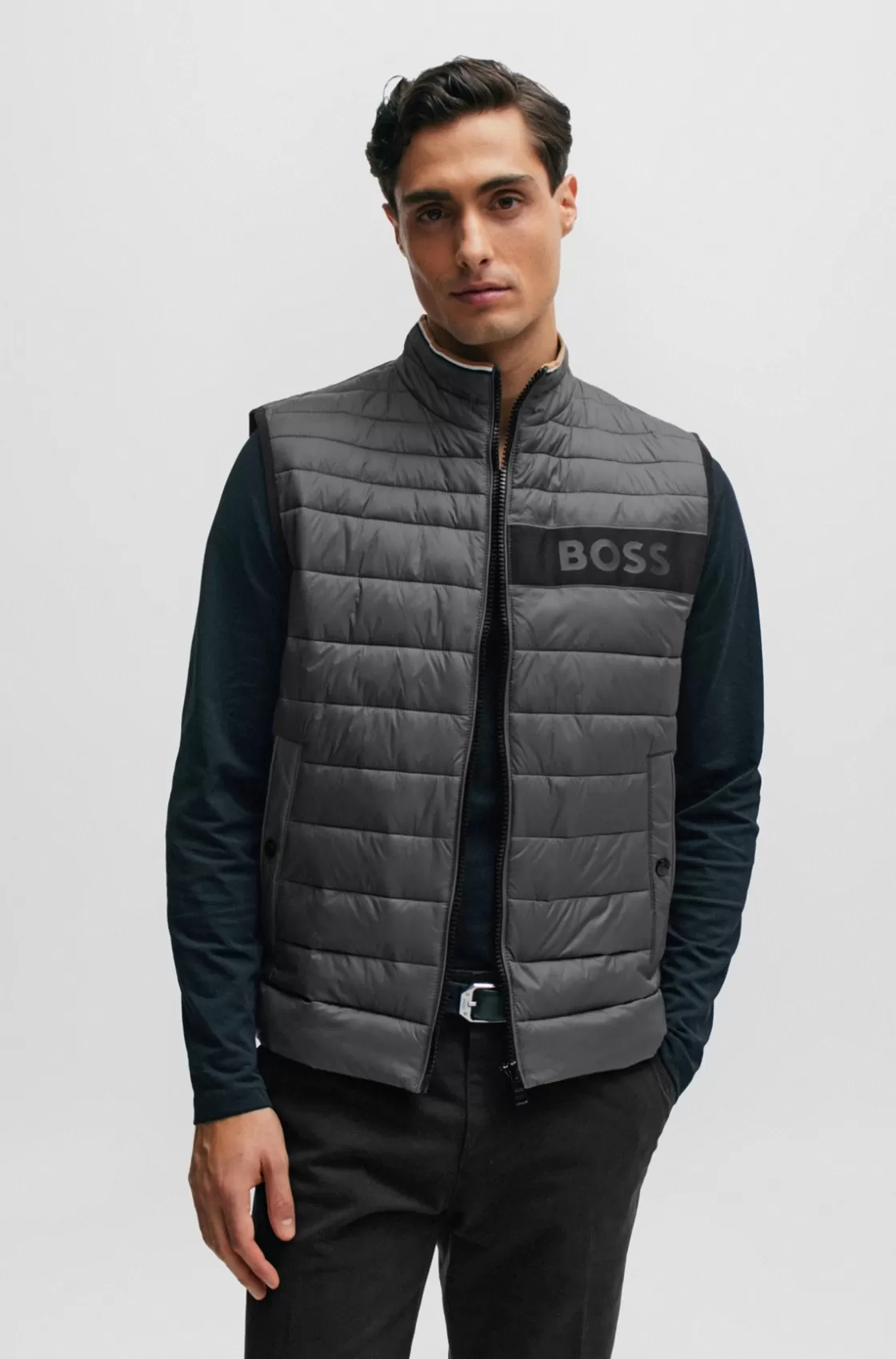 HUGO BOSS Water-repellent Gilet With 3D-logo Tape Grey Best