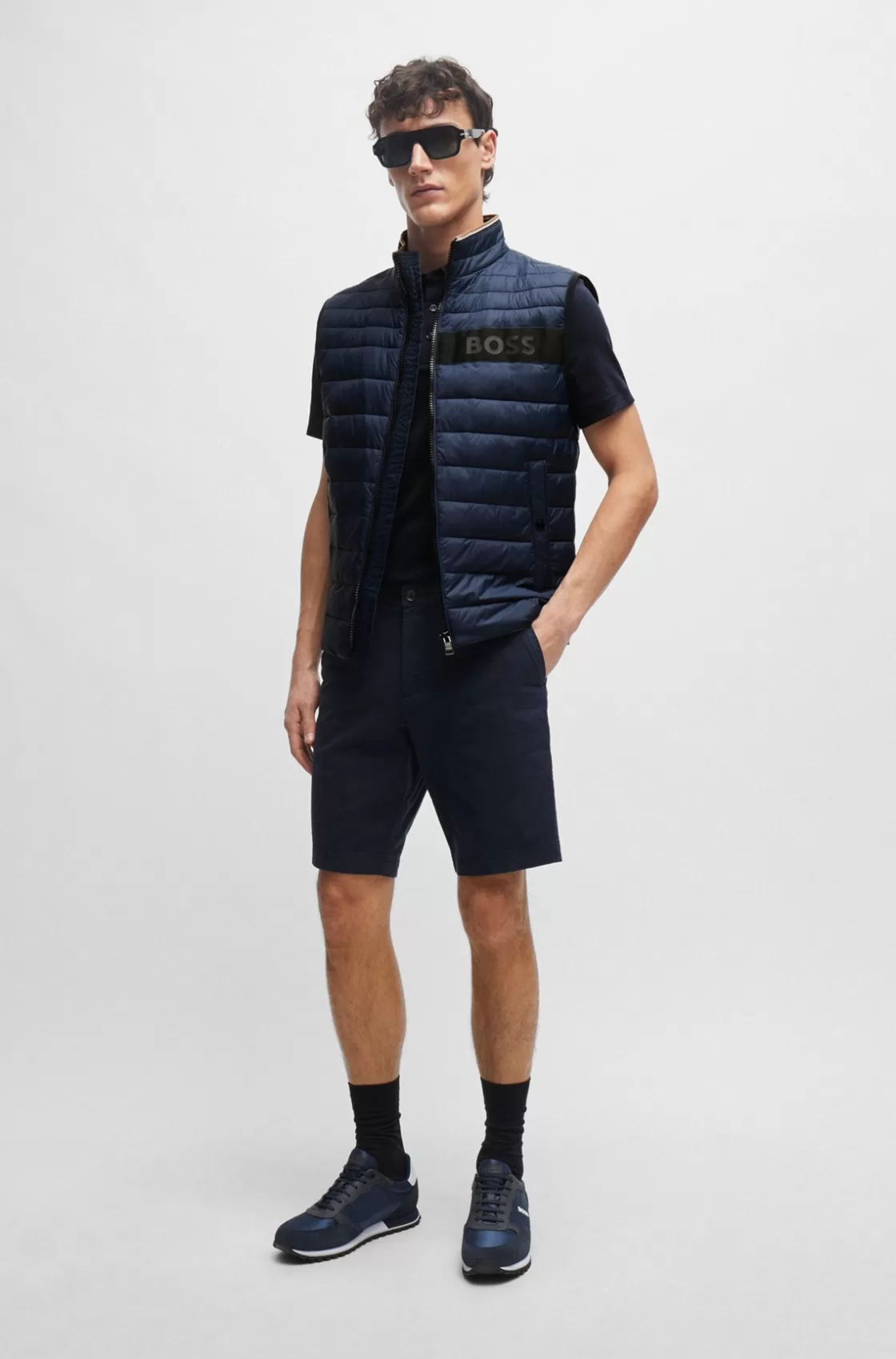 HUGO BOSS Water-repellent Gilet With 3D-logo Tape Dark Blue Hot