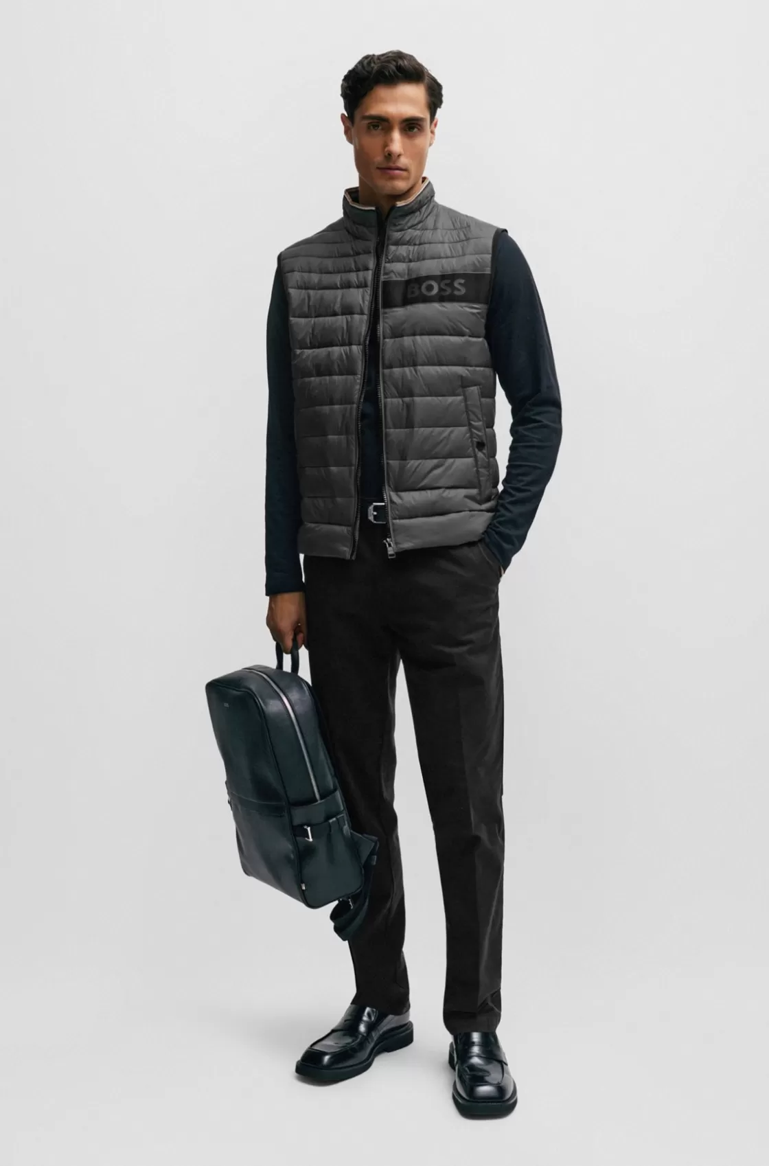 HUGO BOSS Water-repellent Gilet With 3D-logo Tape Grey Best