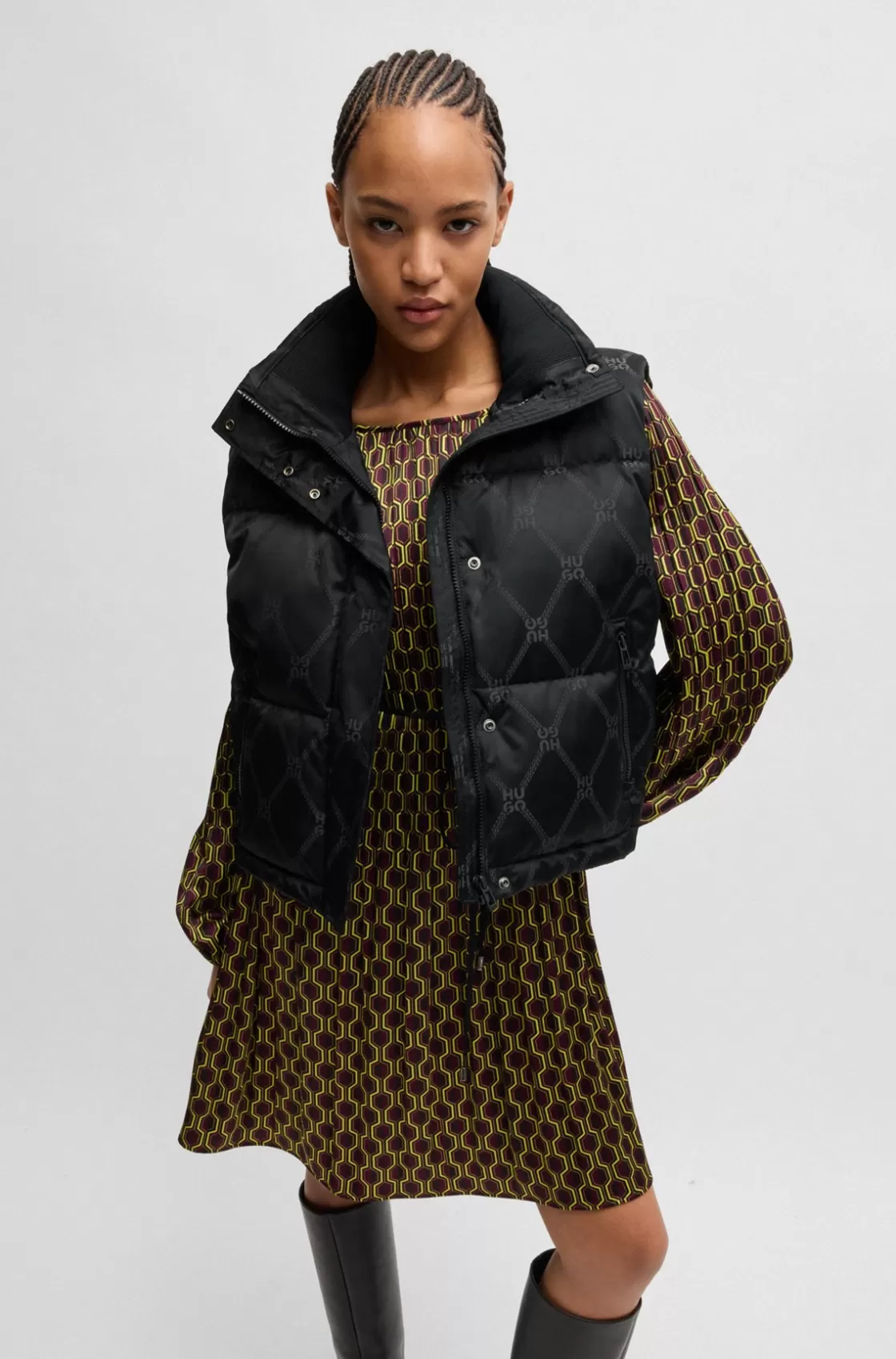 HUGO BOSS Water-repellent Gilet With Signature Chain Jacquard Patterned New