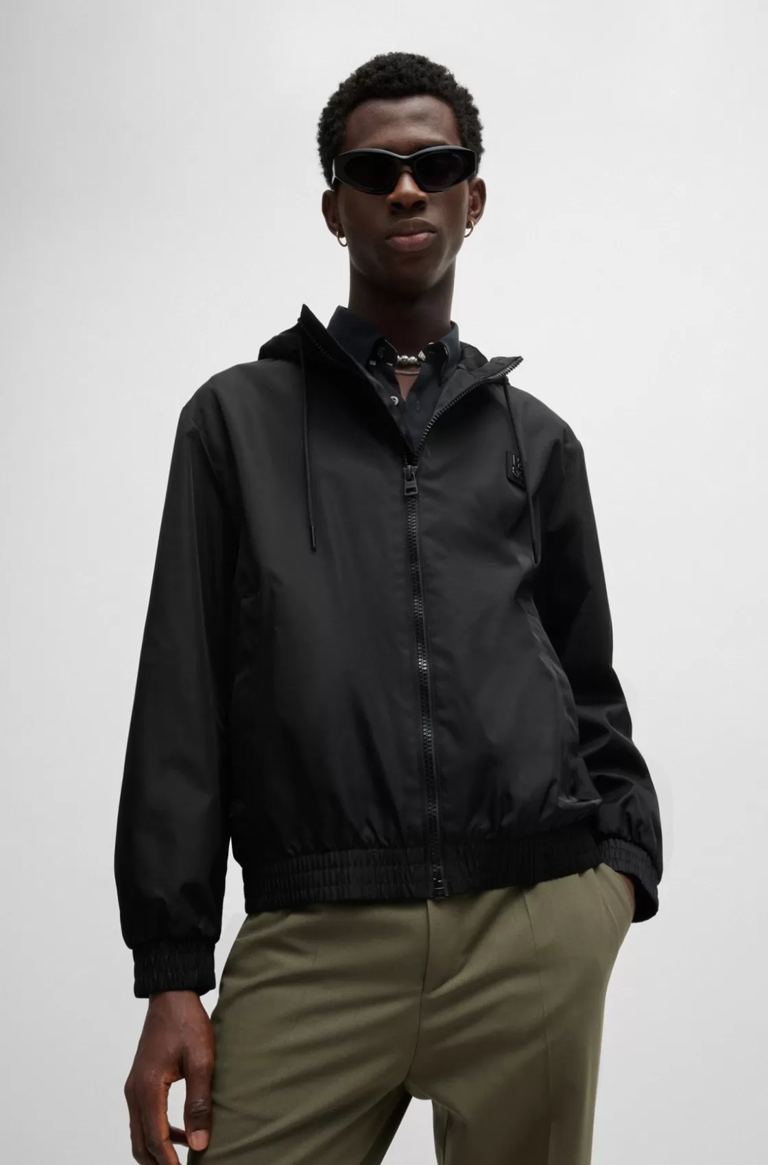HUGO BOSS Water-repellent Hooded Jacket With Stacked-logo Trim Black Discount