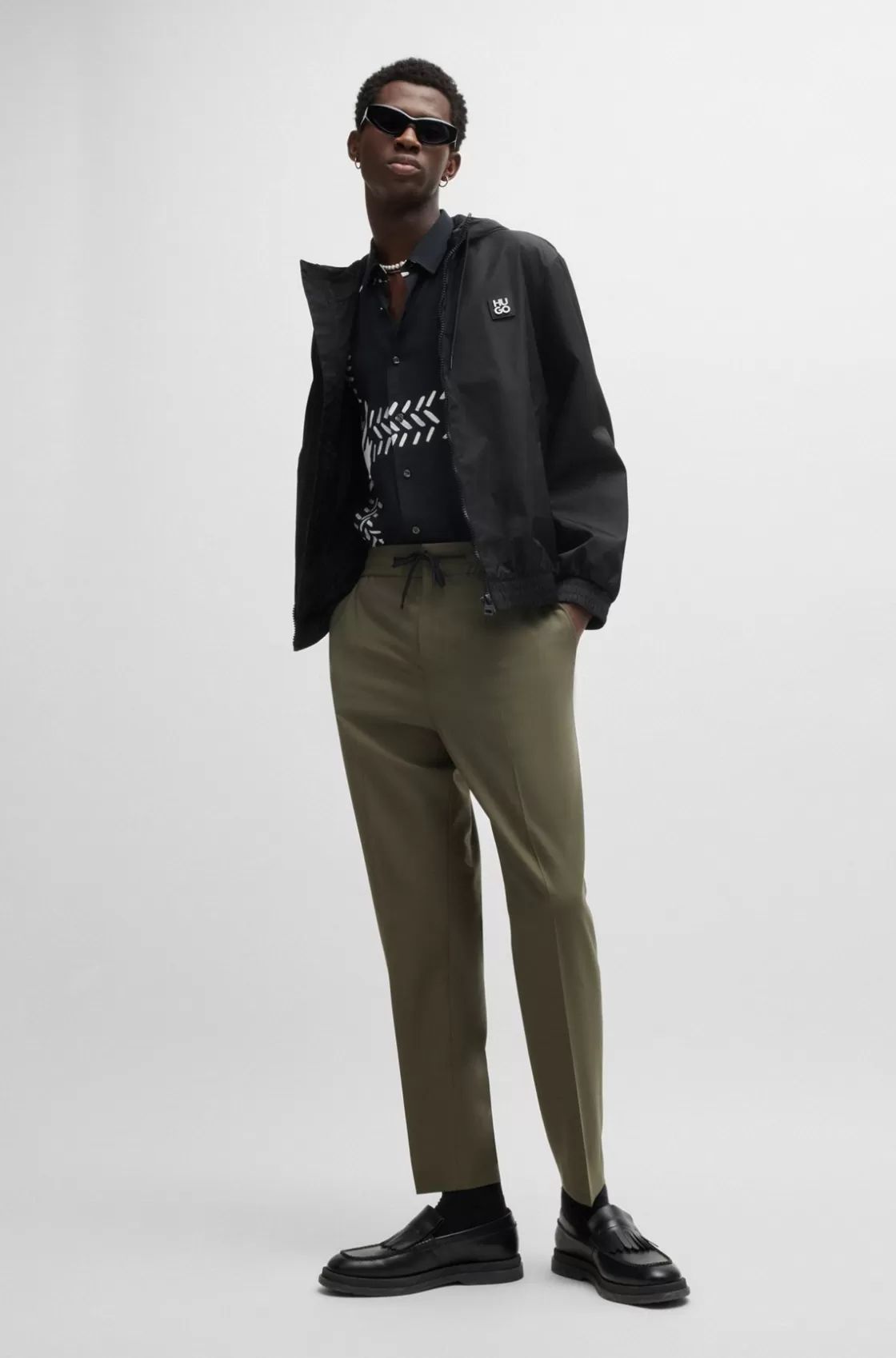 HUGO BOSS Water-repellent Hooded Jacket With Stacked-logo Trim Black Discount