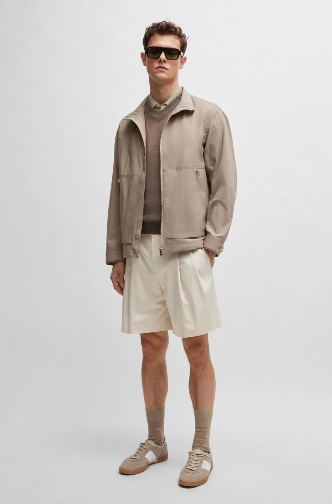 HUGO BOSS Water-repellent Jacket In A Cotton Blend Khaki Online