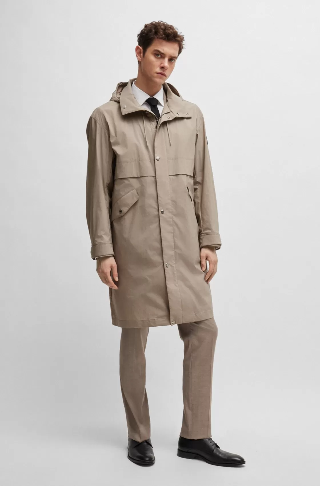 HUGO BOSS Water-repellent Jacket In A Paper-touch Cotton Blend Khaki Cheap