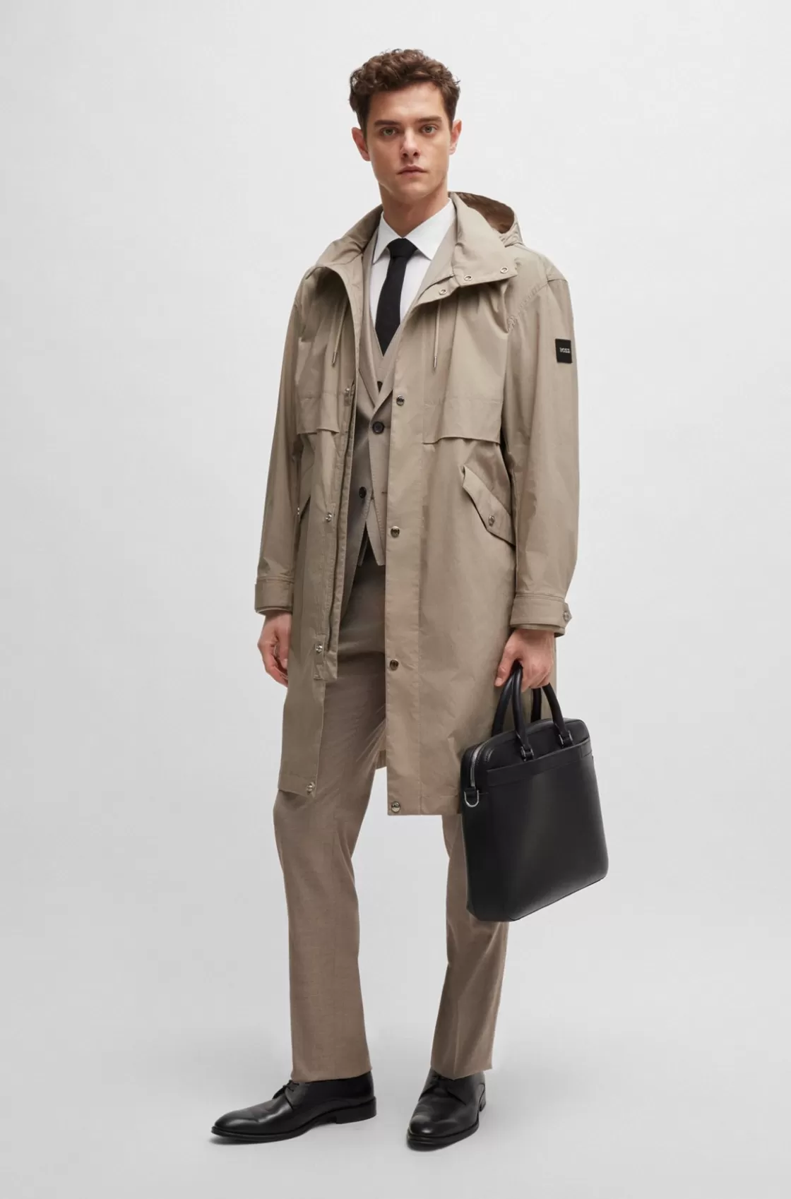 HUGO BOSS Water-repellent Jacket In A Paper-touch Cotton Blend Khaki Cheap