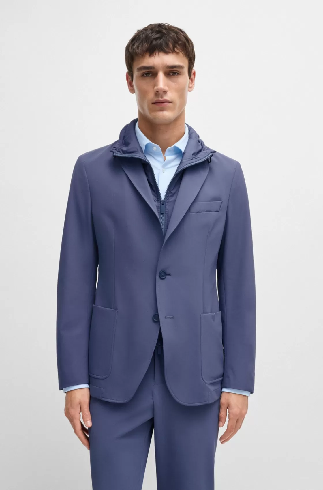 HUGO BOSS Water-repellent Jacket In Slim Fit With Zip-up Inner Dark Blue Cheap