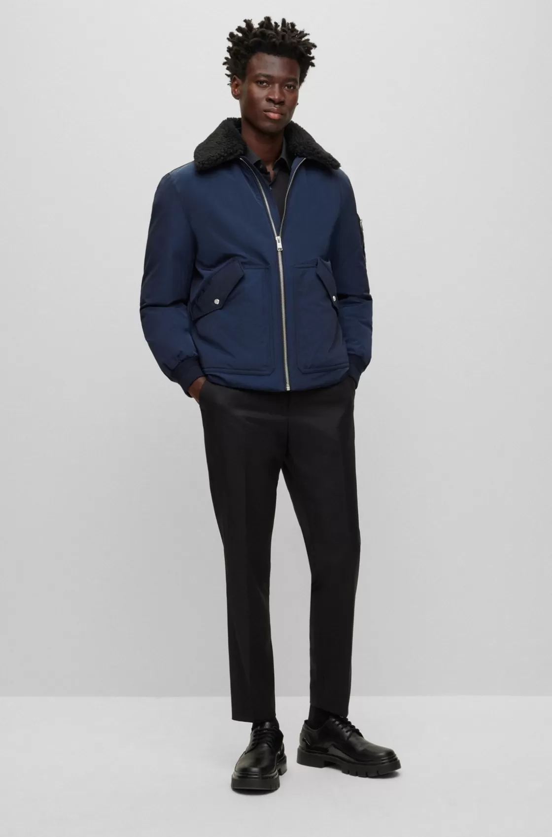 HUGO BOSS Water-repellent Jacket With Faux-fur Collar Dark Blue Fashion