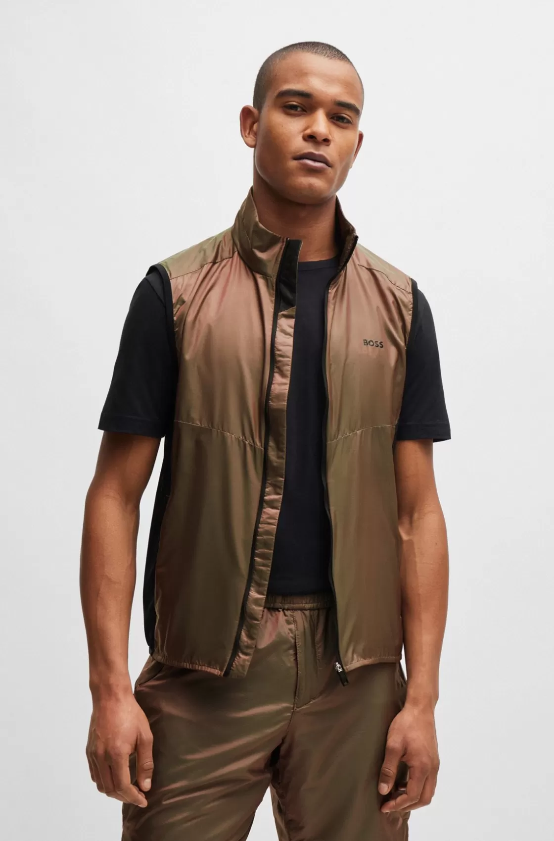 HUGO BOSS Water-repellent Packable Gilet In Iridescent Ripstop Material Light Red Fashion