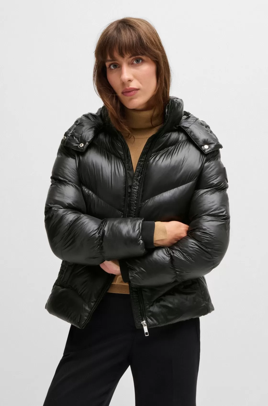 HUGO BOSS Water-repellent Padded Jacket With Adjustable Hood Black New