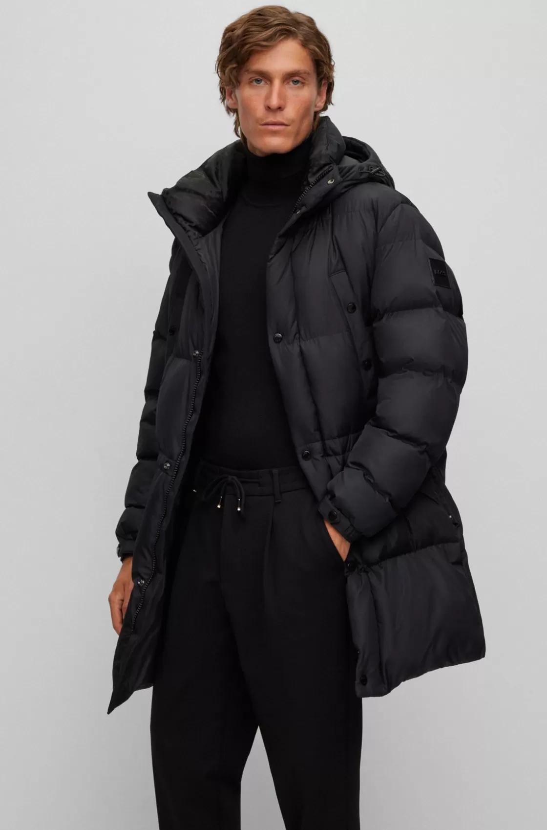 HUGO BOSS Water-repellent Padded Jacket With Hood Black Flash Sale